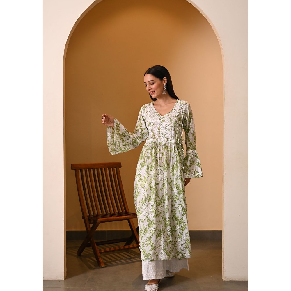 House of Chikankari Fabiha Chikankari Mulmul Angrakha Kurta