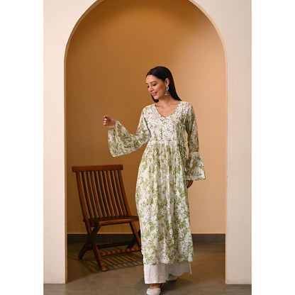 House of Chikankari Fabiha Chikankari Mulmul Angrakha Kurta