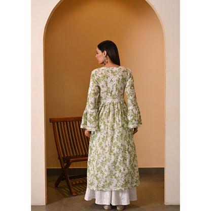 House of Chikankari Fabiha Chikankari Mulmul Angrakha Kurta