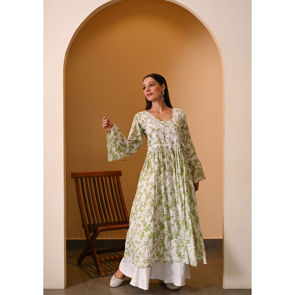 House of Chikankari Fabiha Chikankari Mulmul Angrakha Kurta