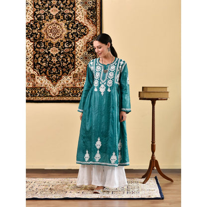 House of Chikankari Janan Chikankari Silk A-Line Kurta