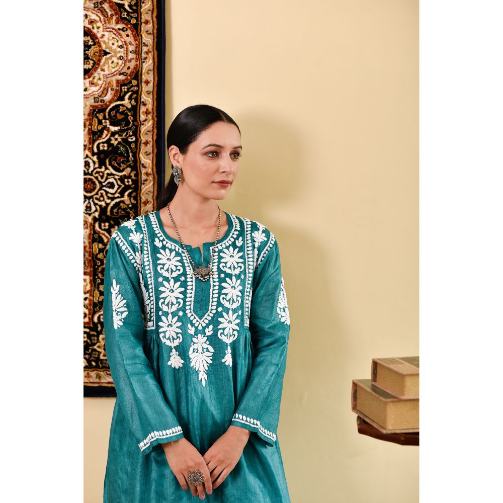 House of Chikankari Janan Chikankari Silk A-Line Kurta