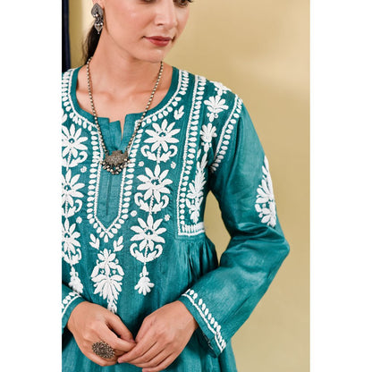 House of Chikankari Janan Chikankari Silk A-Line Kurta