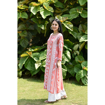 House of Chikankari Nabiha Chikankari Modal Straight Kurta Peach