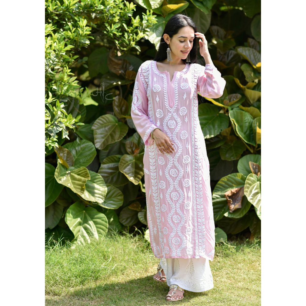 House of Chikankari Nabiha Chikankari Modal Straight Kurta Pink