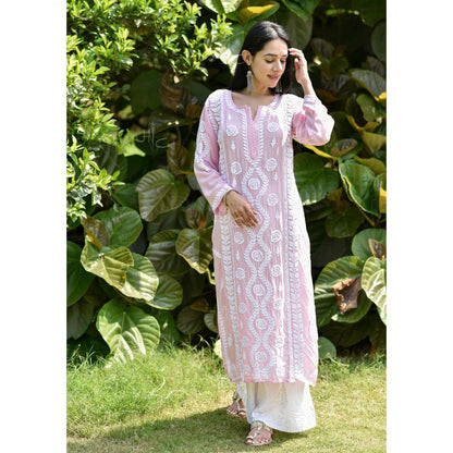 House of Chikankari Nabiha Chikankari Modal Straight Kurta Pink