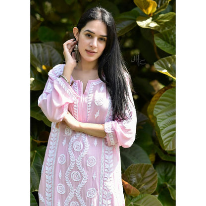 House of Chikankari Nabiha Chikankari Modal Straight Kurta Pink
