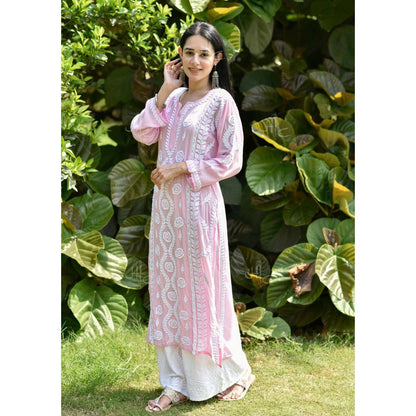 House of Chikankari Nabiha Chikankari Modal Straight Kurta Pink