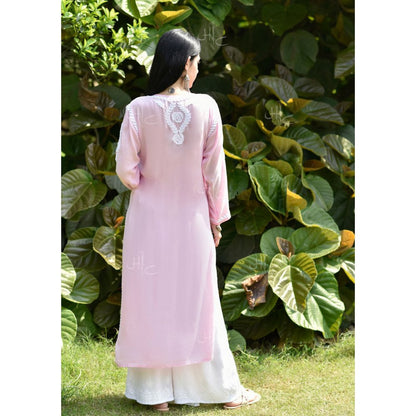 House of Chikankari Nabiha Chikankari Modal Straight Kurta Pink
