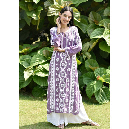 House of Chikankari Nabiha Chikankari Modal Straight Kurta Purple