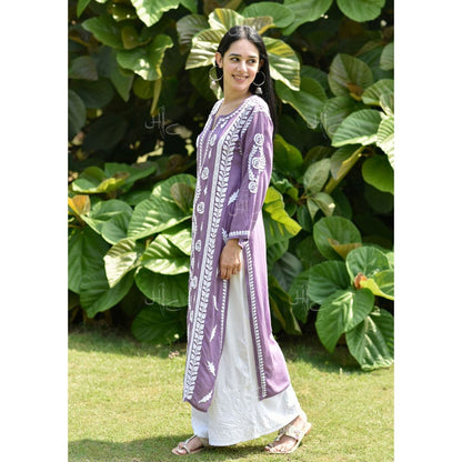 House of Chikankari Nabiha Chikankari Modal Straight Kurta Purple