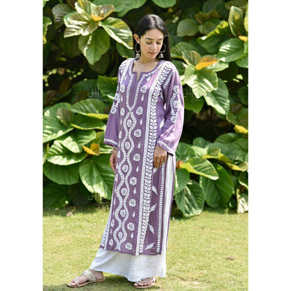 House of Chikankari Nabiha Chikankari Modal Straight Kurta Purple