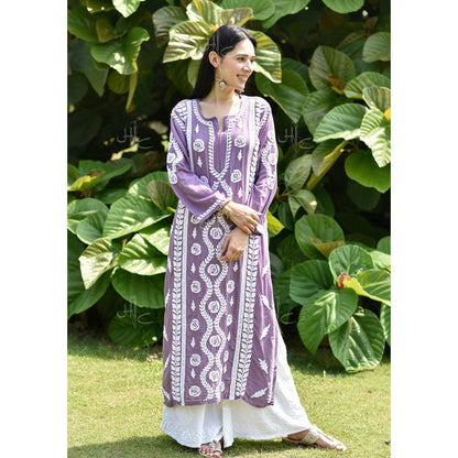 House of Chikankari Nabiha Chikankari Modal Straight Kurta Purple