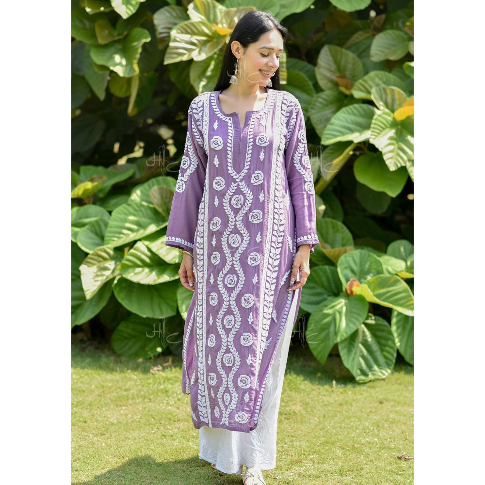House of Chikankari Nabiha Chikankari Modal Straight Kurta Purple