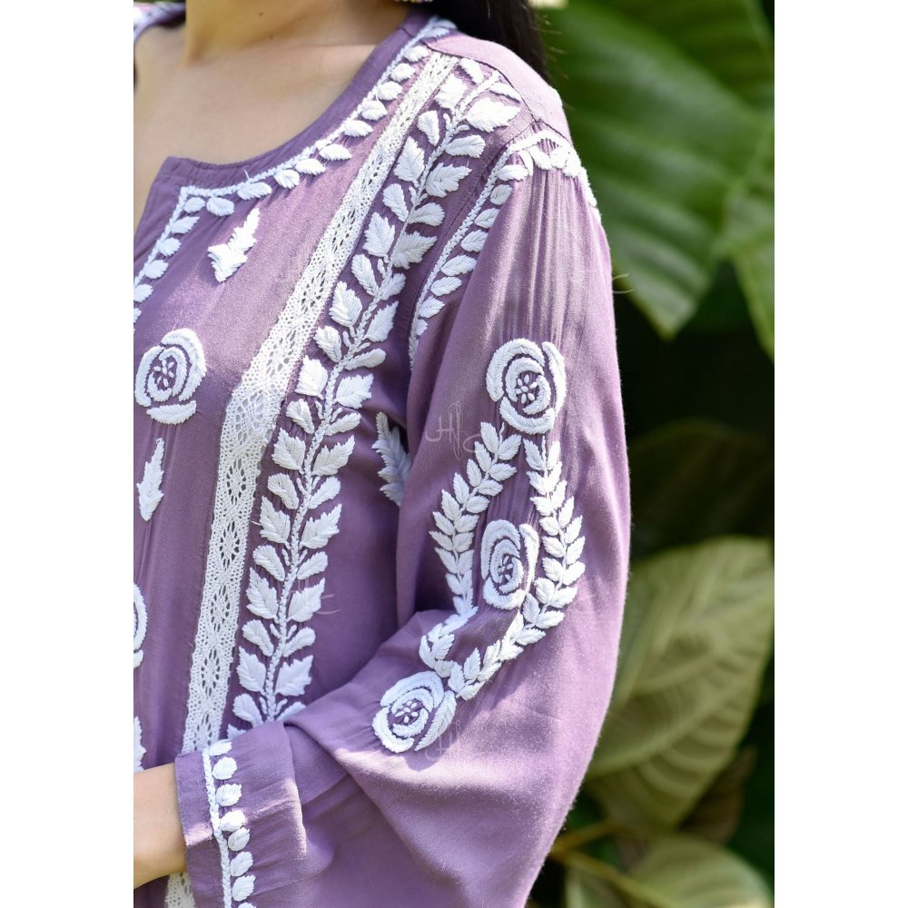 House of Chikankari Nabiha Chikankari Modal Straight Kurta Purple