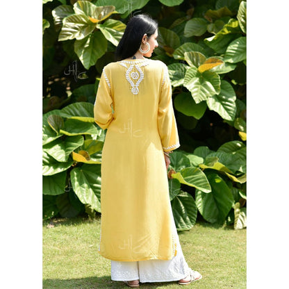 House of Chikankari Nabiha Chikankari Modal Straight Kurta Yellow