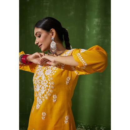 House of Chikankari Nadira Chikankari Cotton Short Kurta with Pants (Set of 2)