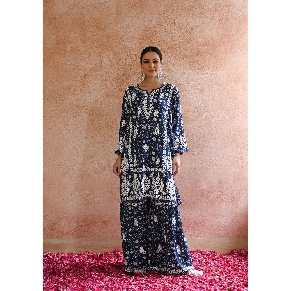 House of Chikankari Nur Chikankari Mulmul Gharara Kurta (Set of 2)