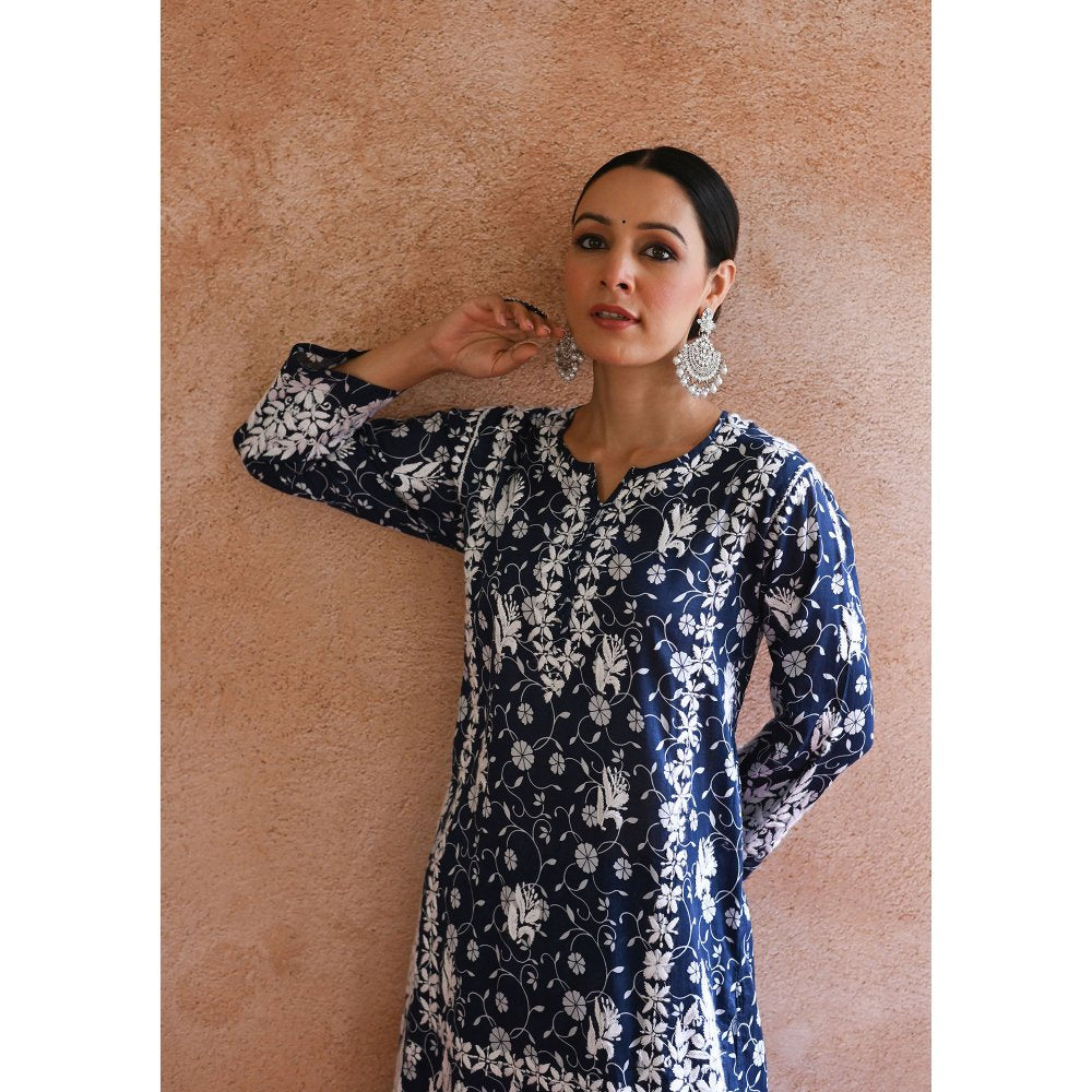 House of Chikankari Nur Chikankari Mulmul Gharara Kurta (Set of 2)