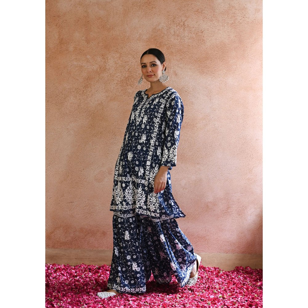 House of Chikankari Nur Chikankari Mulmul Gharara Kurta (Set of 2)