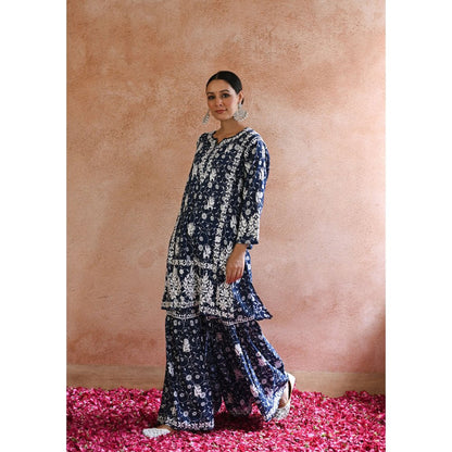 House of Chikankari Nur Chikankari Mulmul Gharara Kurta (Set of 2)