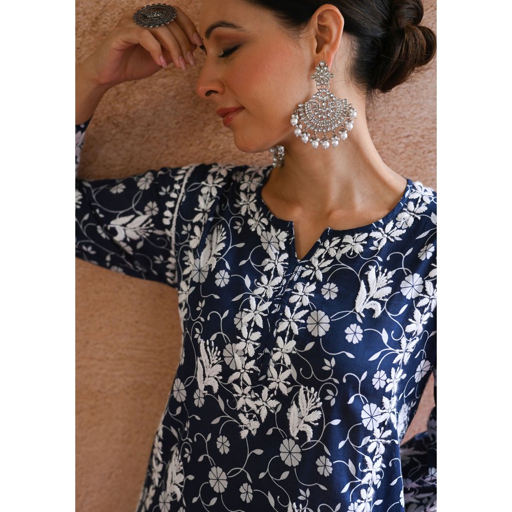 House of Chikankari Nur Chikankari Mulmul Gharara Kurta (Set of 2)