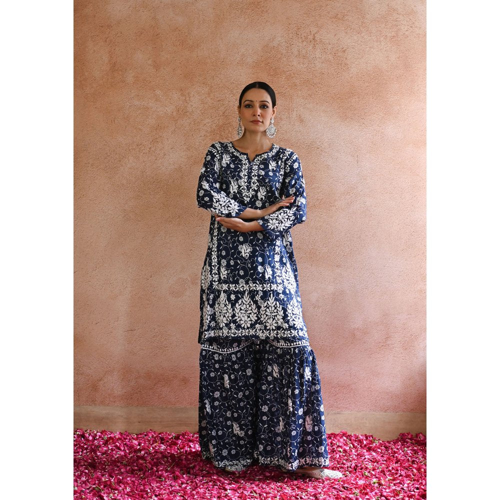 House of Chikankari Nur Chikankari Mulmul Gharara Kurta (Set of 2)