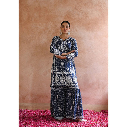 House of Chikankari Nur Chikankari Mulmul Gharara Kurta (Set of 2)