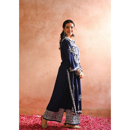 House of Chikankari Sabiya Chikankari Rayon Straight Kurta with Palazzo (Set of 2)
