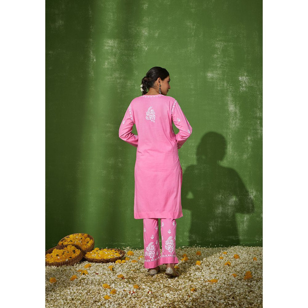 House of Chikankari Samreen Chikankari Cotton Straight Kurta Pink (Set of 2)