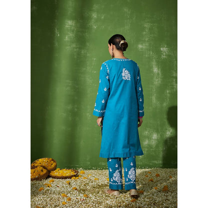House of Chikankari Samreen Chikankari Cotton Straight Kurta Green (Set of 2)