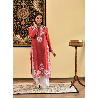 House of Chikankari Shaima Chikankari Silk Straight Kurta