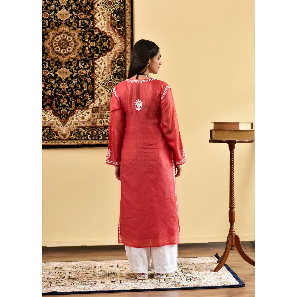House of Chikankari Shaima Chikankari Silk Straight Kurta