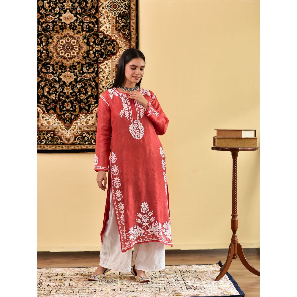 House of Chikankari Shaima Chikankari Silk Straight Kurta