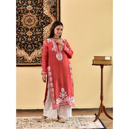 House of Chikankari Shaima Chikankari Silk Straight Kurta