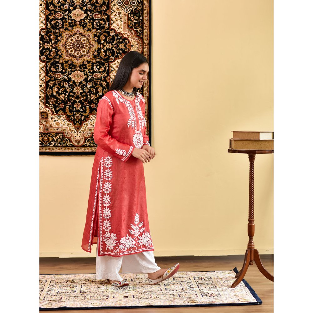 House of Chikankari Shaima Chikankari Silk Straight Kurta
