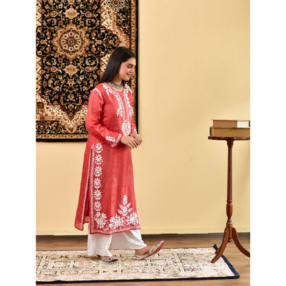 House of Chikankari Shaima Chikankari Silk Straight Kurta