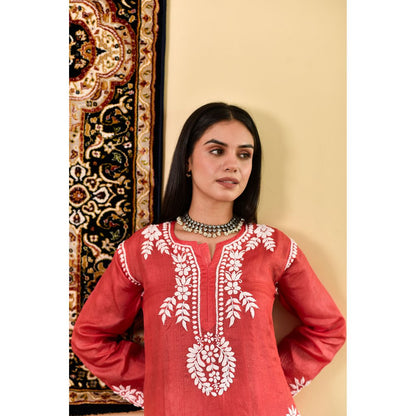 House of Chikankari Shaima Chikankari Silk Straight Kurta