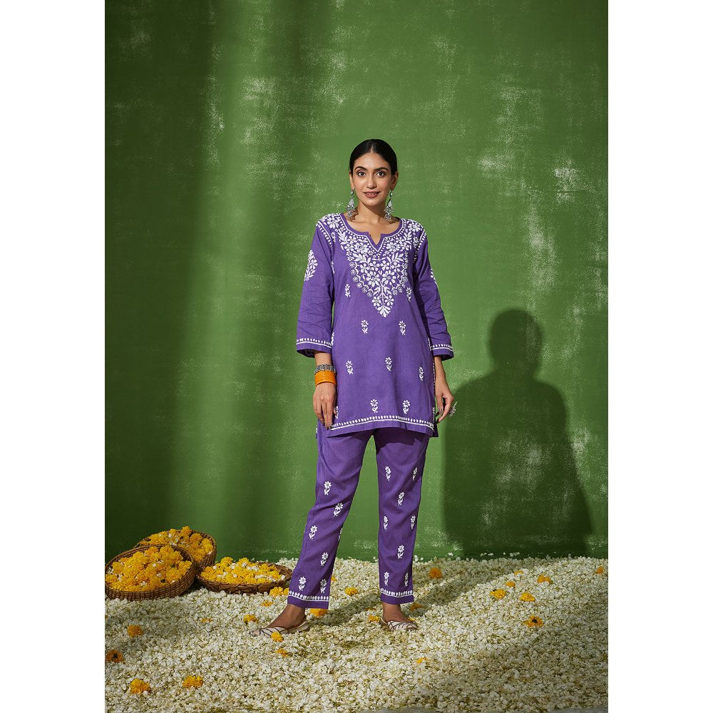 House of Chikankari Nadira Chikankari Cotton Short Kurta with Pants (Set of 2)