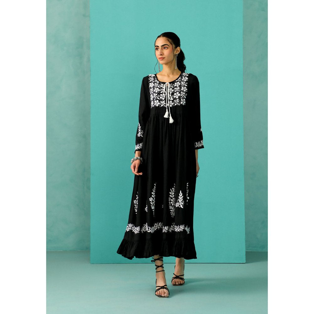 House of Chikankari Chandni Chikankari Modal A-Line Black Maxi Dress