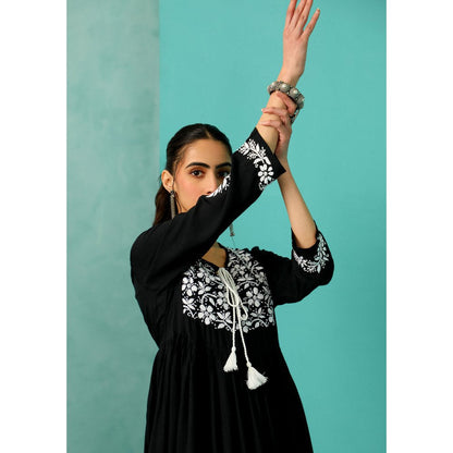 House of Chikankari Chandni Chikankari Modal A-Line Black Maxi Dress