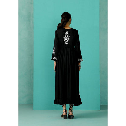 House of Chikankari Chandni Chikankari Modal A-Line Black Maxi Dress