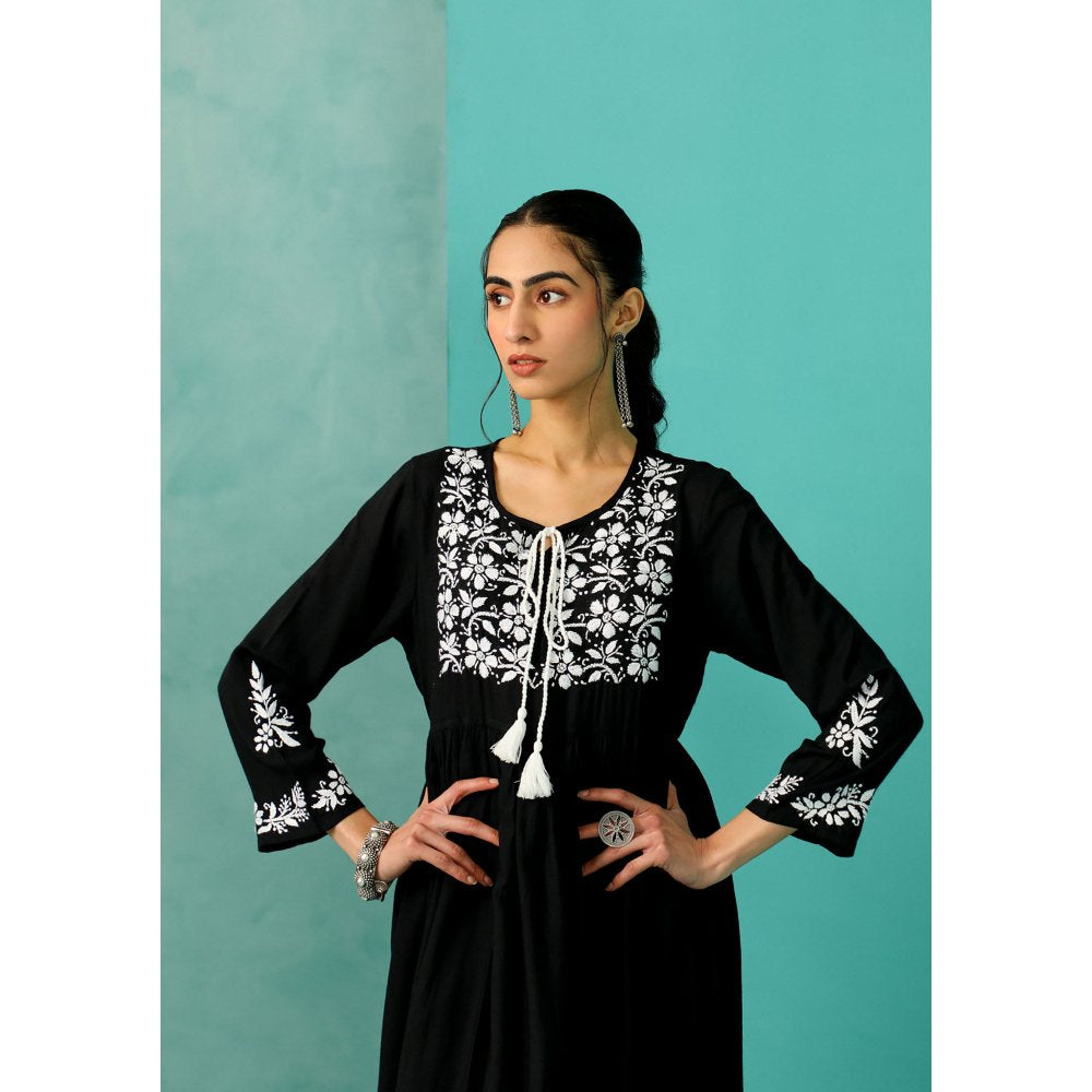 House of Chikankari Chandni Chikankari Modal A-Line Black Maxi Dress