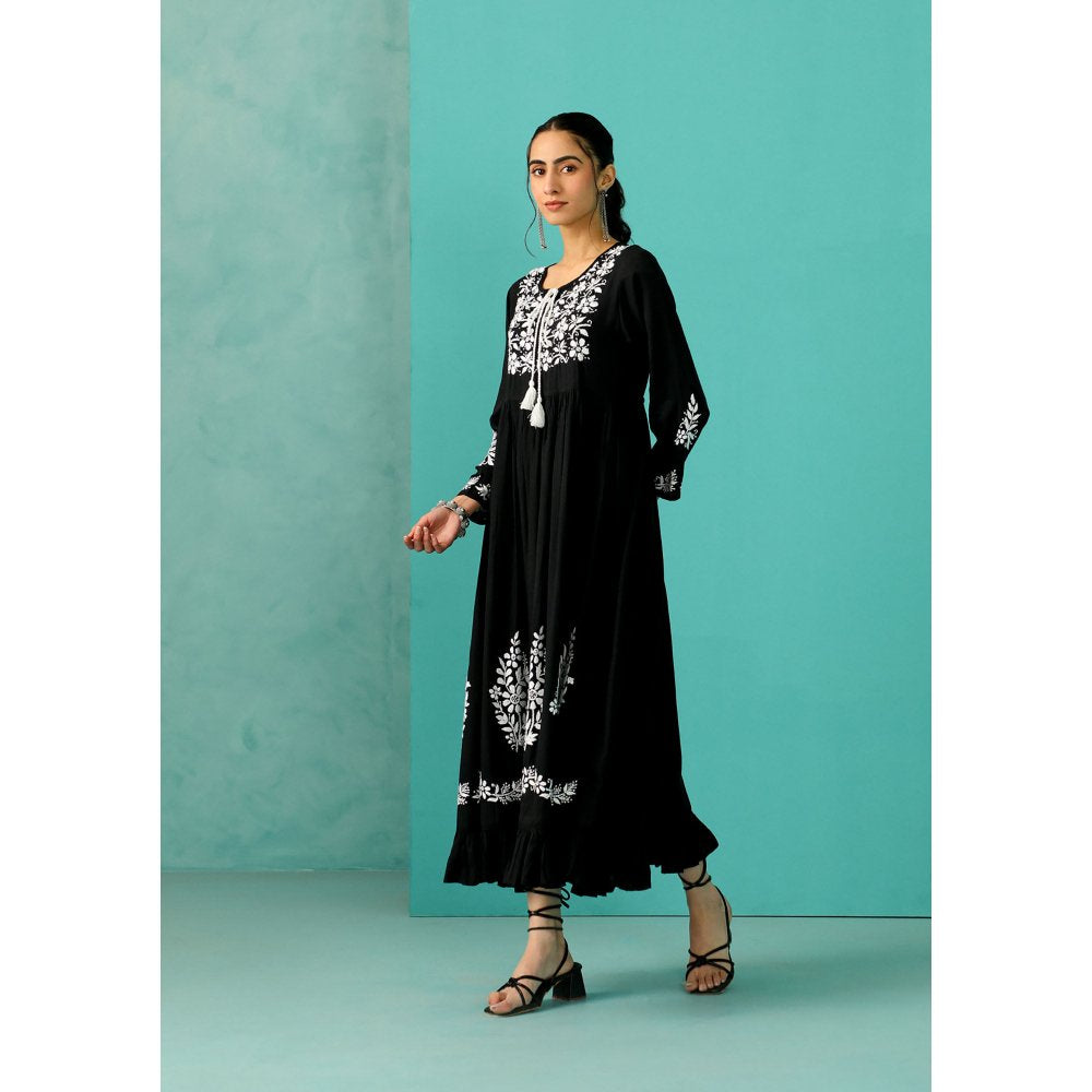 House of Chikankari Chandni Chikankari Modal A-Line Black Maxi Dress