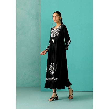 House of Chikankari Chandni Chikankari Modal A-Line Black Maxi Dress