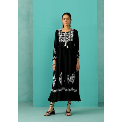 House of Chikankari Chandni Chikankari Modal A-Line Black Maxi Dress