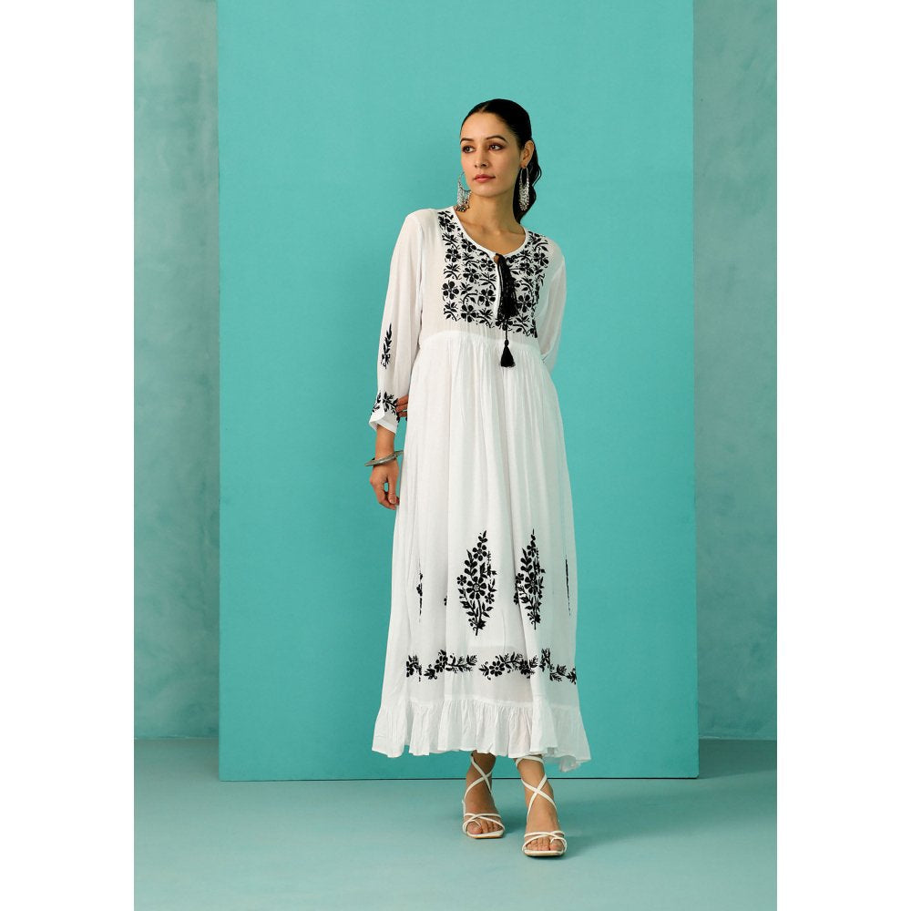 House of Chikankari Chandni Chikankari Modal A-Line White Maxi Dress