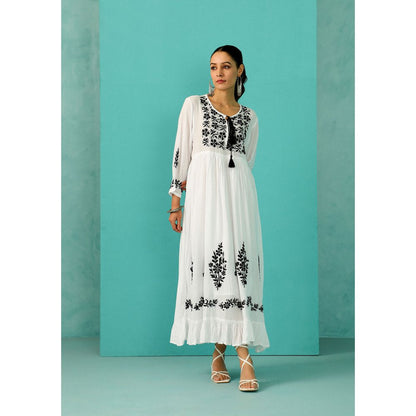 House of Chikankari Chandni Chikankari Modal A-Line White Maxi Dress