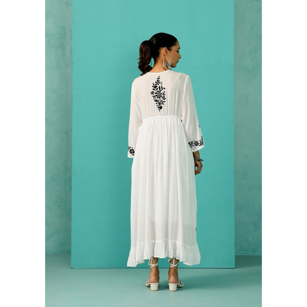 House of Chikankari Chandni Chikankari Modal A-Line White Maxi Dress