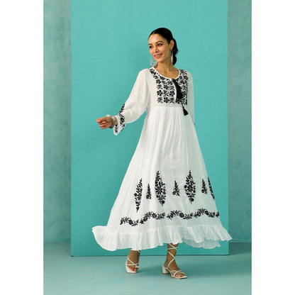 House of Chikankari Chandni Chikankari Modal A-Line White Maxi Dress